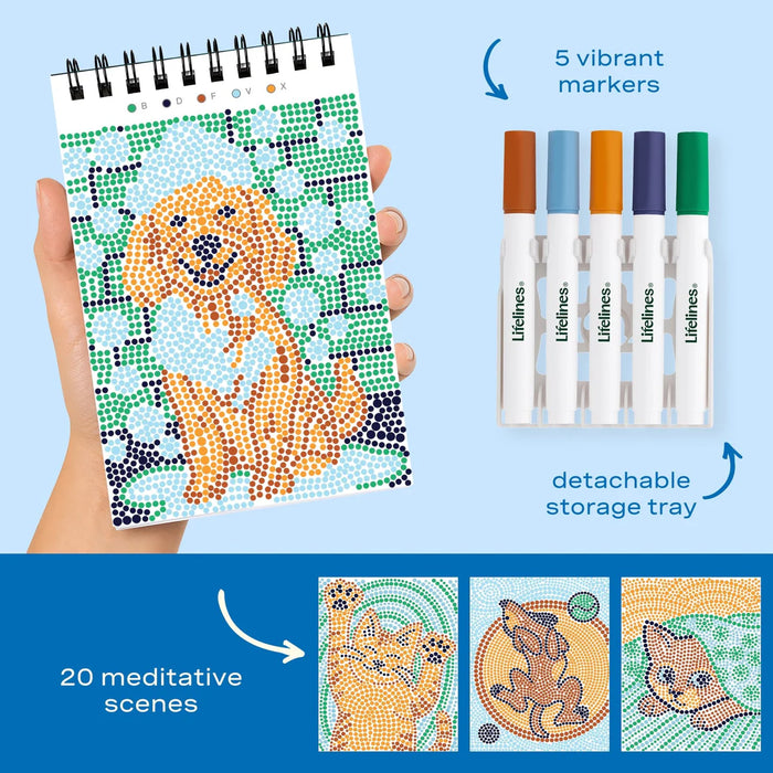 Flowart - Mini Dot By Letter - Furry Freinds - Portable Mindfulness Art Activity for Tweens, Teens & Adults