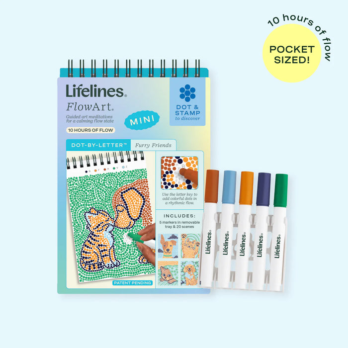 Flowart - Mini Dot By Letter - Furry Freinds - Portable Mindfulness Art Activity for Tweens, Teens & Adults
