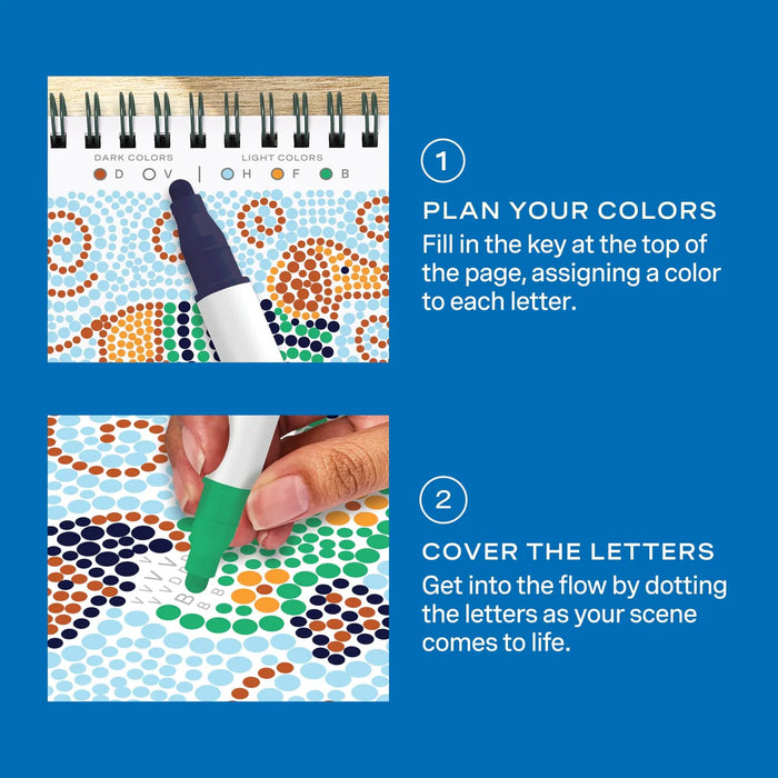 Flowart - Mini Dot By Letter - Furry Freinds - Portable Mindfulness Art Activity for Tweens, Teens & Adults