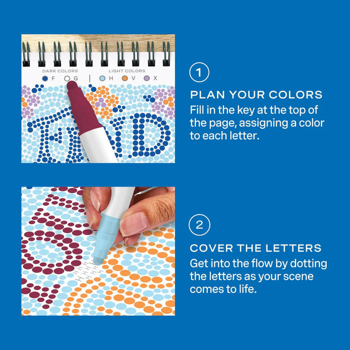 Flowart - Mini Dot By Letter - Pocket Positivity - Portable Mindfulness Art Activity for Tweens, Teens & Adults