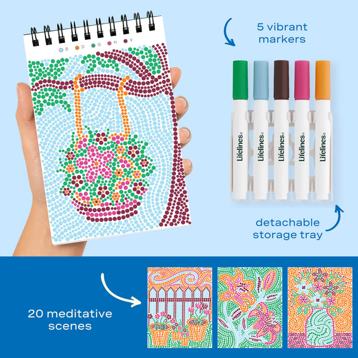 Flowart - Mini Dot By Letter - Pretty Petals - Portable Mindfulness Art Activity for Tweens, Teens & Adults