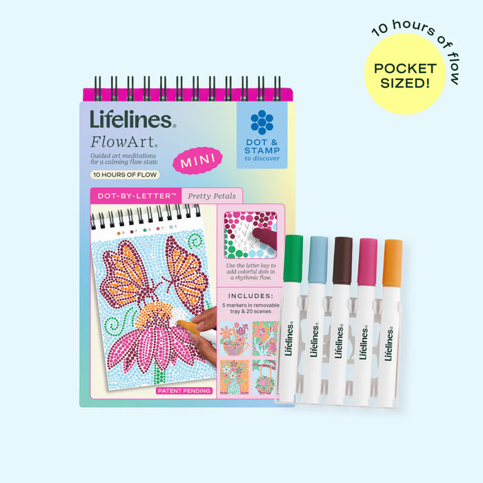 Flowart - Mini Dot By Letter - Pretty Petals - Portable Mindfulness Art Activity for Tweens, Teens & Adults