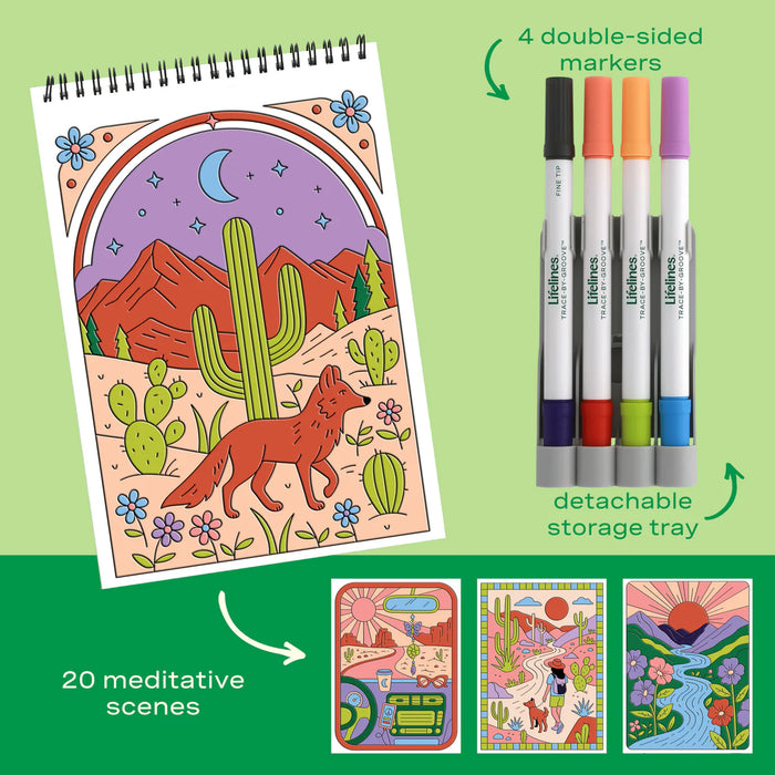 Flowart - Trace By Grove  - Desert Dreams - Screen-Free Mindfulness Art Activity for Tweens, Teens & Adults