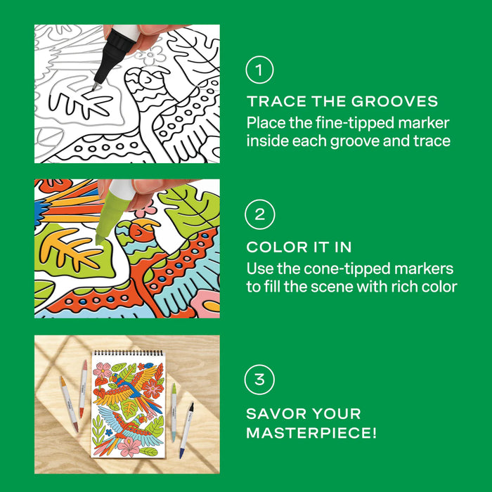 Flowart - Trace By Grove  - Jungle Oasis  - Screen-Free Mindfulness Art Activity for Tweens, Teens & Adults