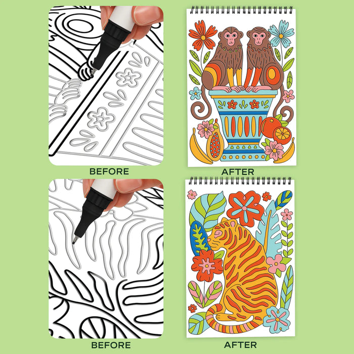 Flowart - Trace By Grove  - Jungle Oasis  - Screen-Free Mindfulness Art Activity for Tweens, Teens & Adults
