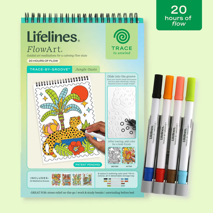 Flowart - Trace By Grove  - Jungle Oasis  - Screen-Free Mindfulness Art Activity for Tweens, Teens & Adults