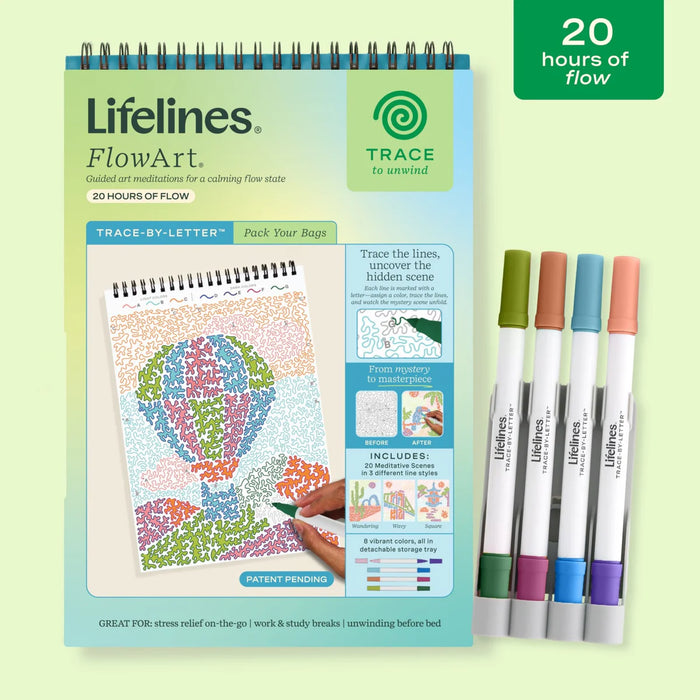 Flowart - Trace By Letter  - Pack Your Bags - Mindfulness Art Activity for Tweens and Teens