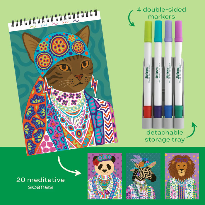 Flowart - Trace To Doodle  - Wild Style - Screen-Free Mindfulness Art Activity for Tweens, Teens & Adults
