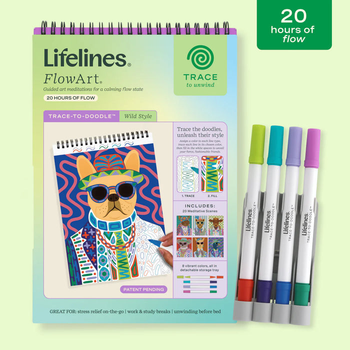 Flowart - Trace To Doodle  - Wild Style - Screen-Free Mindfulness Art Activity for Tweens, Teens & Adults