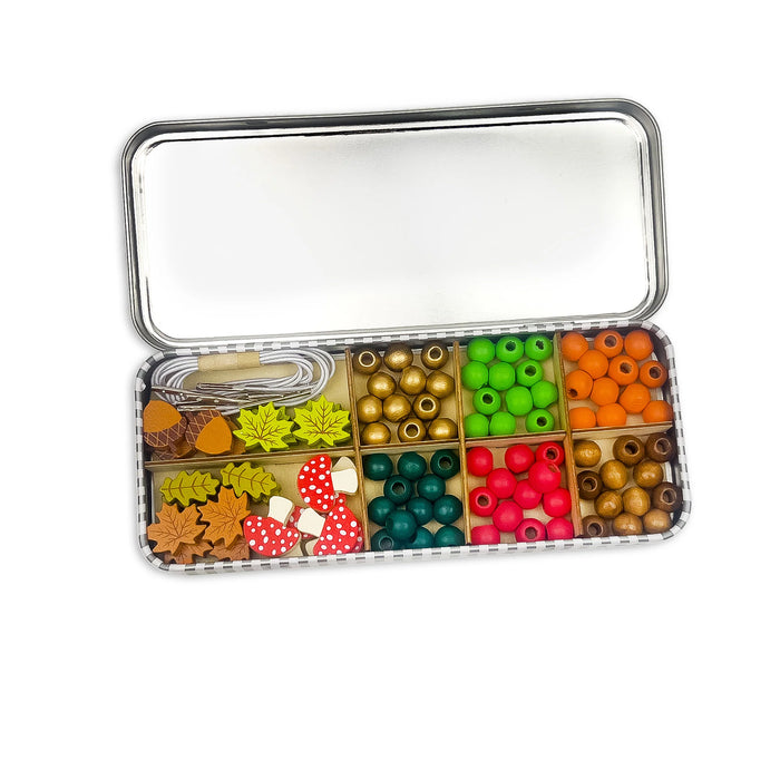 Forest Mushroom & Acorn - Small Bracelet Making Kit - Wooden Beads - Kids Beading Craft Kit