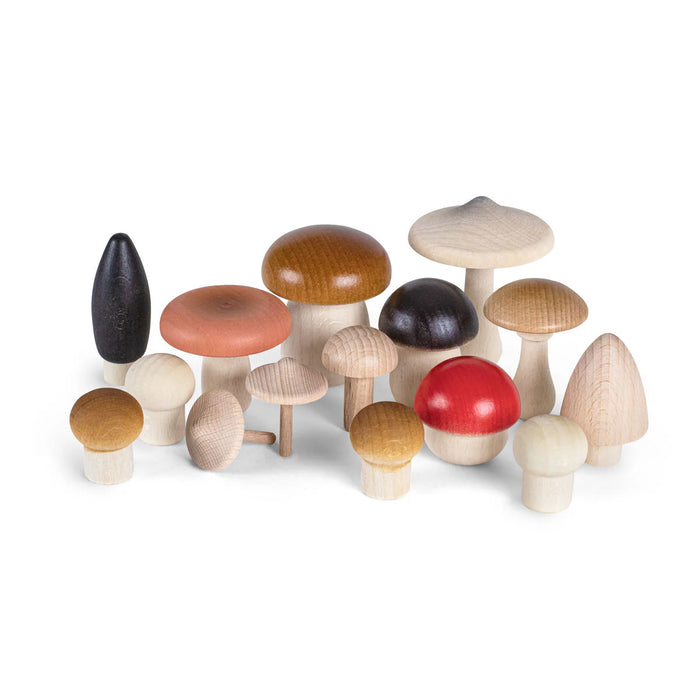 Forest Mushrooms In a Round Box - 15 Wooden Mushrooms - Erzi