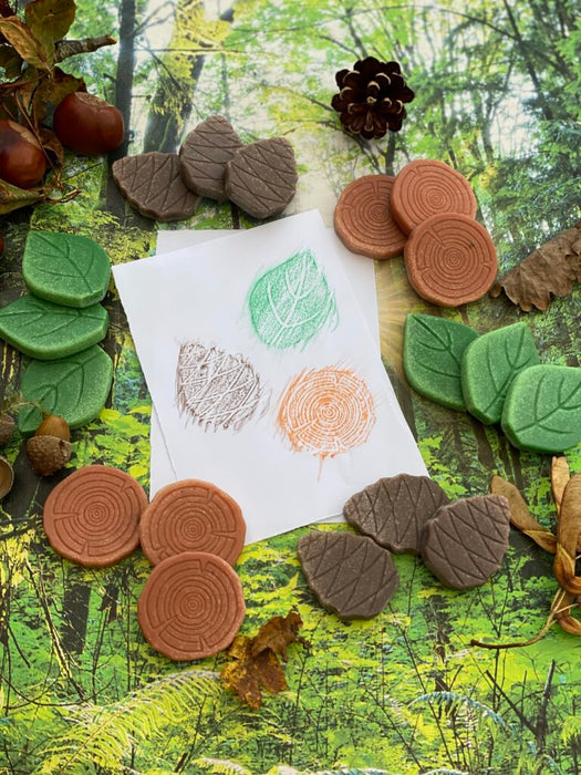 Forest play stones crayon rubbings on paper 