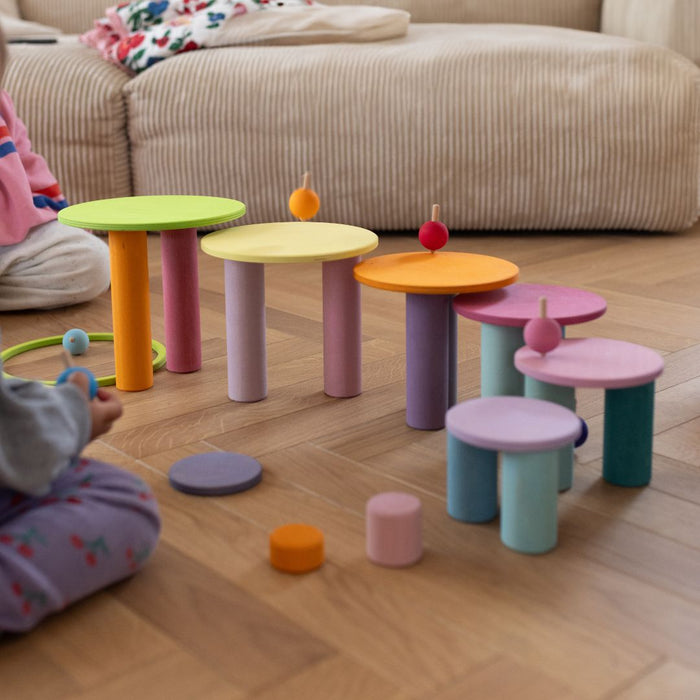 Pastel Spinning Tops - 6 Wooden Tops  - Grimm's