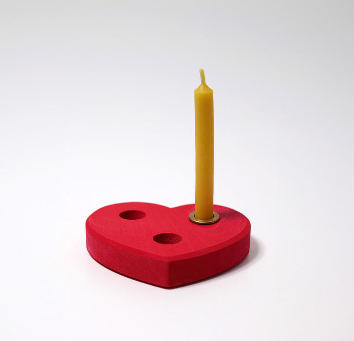 Large Heart Candle Holder (with Brass Base and Bee wax candle)  - Grimm's Wooden Toys