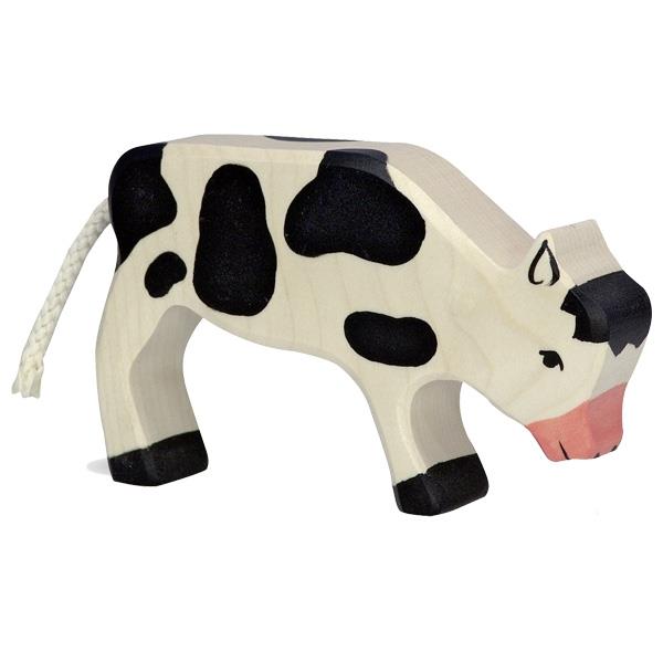 HOLZTIGER - Wooden Animal - Black and White Calf Grazing (Medium)