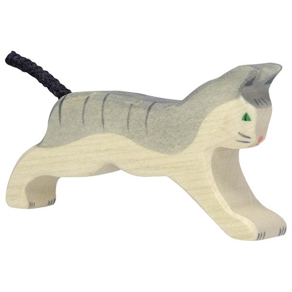 HOLZTIGER - Wooden Animal - Grey Cat, Running