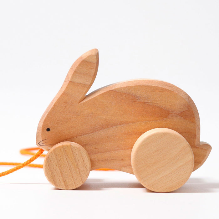 Hopping bunny Hans  - Wooden Pull along Hopping Bunny - Grimm's Wooden Toys