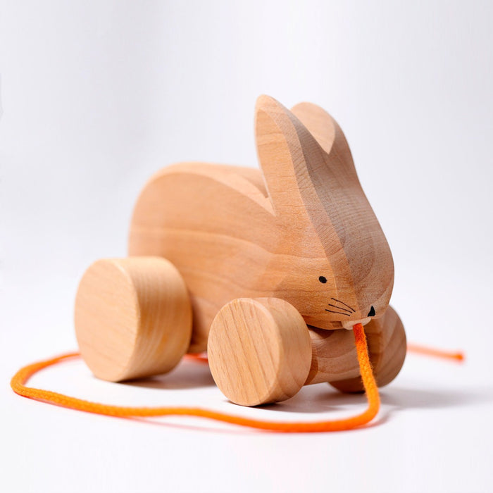 Hopping bunny Hans  - Wooden Pull along Hopping Bunny - Grimm's Wooden Toys