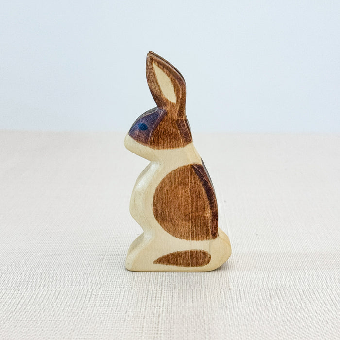 Rabbit with Ears Up  - Hand Painted Wooden Animal - HolzWald