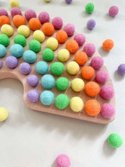 Wooden Rainbow Sorting Board with Wool Felt Balls