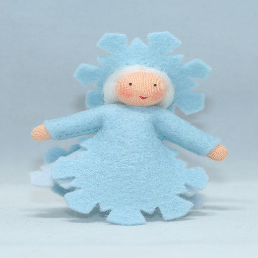 Ice Crystal Princess felt doll with blue ice crystal crown and bendable arms