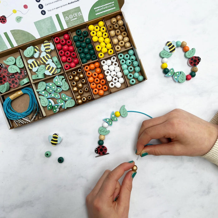 Ladybugs & Bees- Bracelet Making Kit - Wooden Beads - Kids Beading Craft Kit