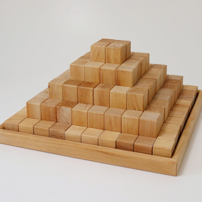 Large Natural Stepped Pyramid - 100 Natural Wood Blocks  - Grimm's Wooden Toys