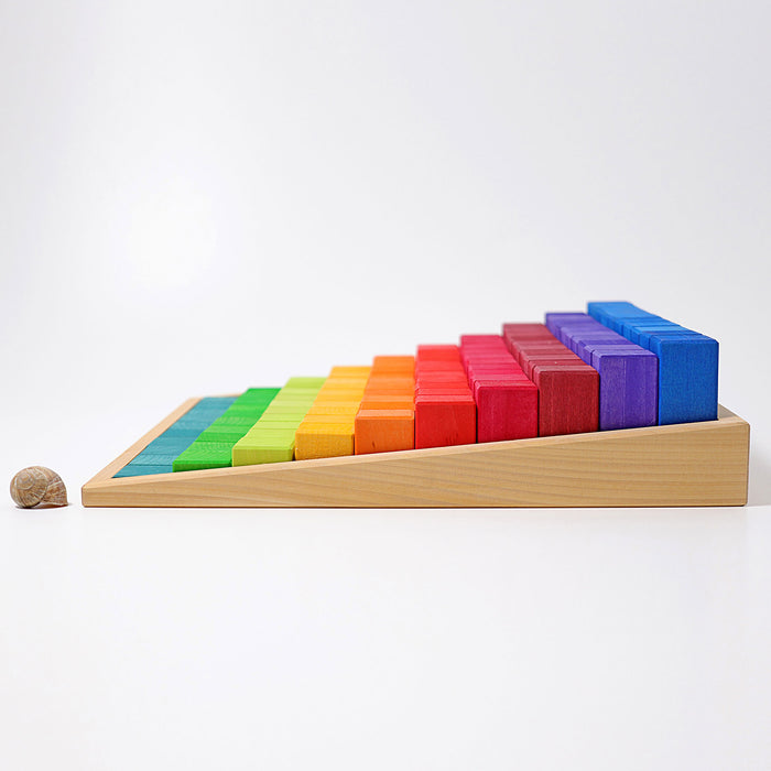 Large Stepped Counting Blocks - 100 Colored Wooden Blocks  - Grimm's Wooden Toys