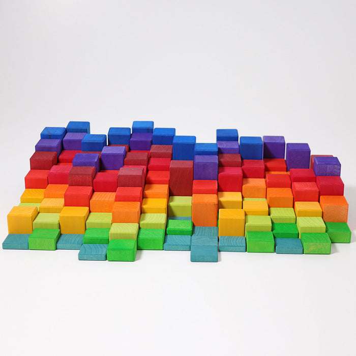 Large Stepped Counting Blocks - 100 Colored Wooden Blocks  - Grimm's Wooden Toys