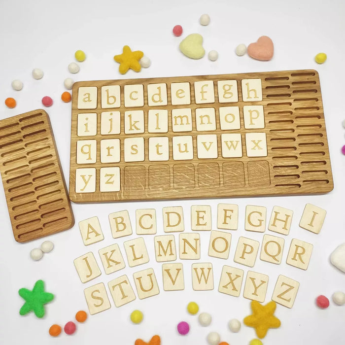 Large Word Building Board with Letter Holder – Wooden Word Builder