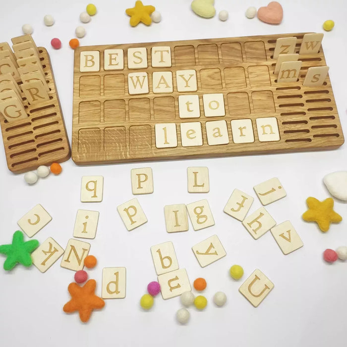 Large Word Building Board with Letter Holder – Wooden Word Builder