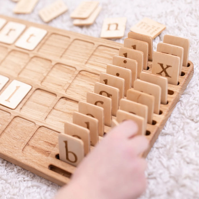 Large Word Building Board with Letter Holder – Wooden Word Builder