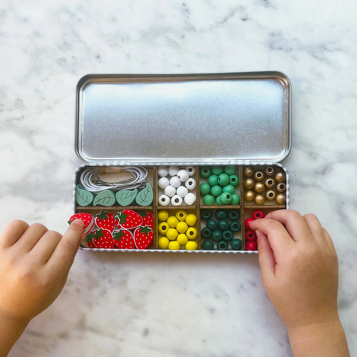 Strawberry - Small Bracelet Making Kit - Wooden Beads - Kids Beading Craft Kit