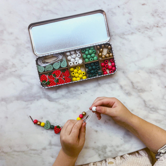 Strawberry - Small Bracelet Making Kit - Wooden Beads - Kids Beading Craft Kit