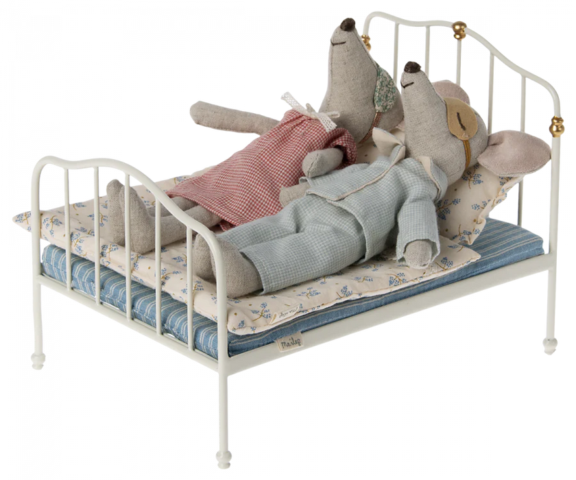 Maileg Mouse White Metal Bed - Double Size - Off-white