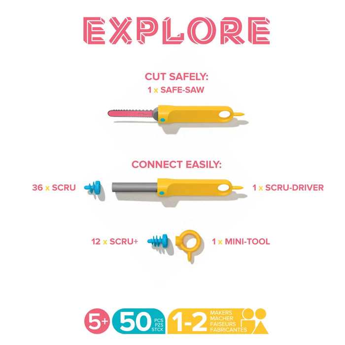 Makedo EXPLORE Cardboard Construction Kit - 50 PC Kit