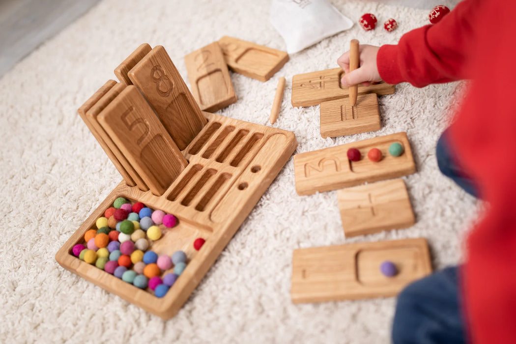 Montessori Number Trays - Double Sided Counting Trays with Storage Board