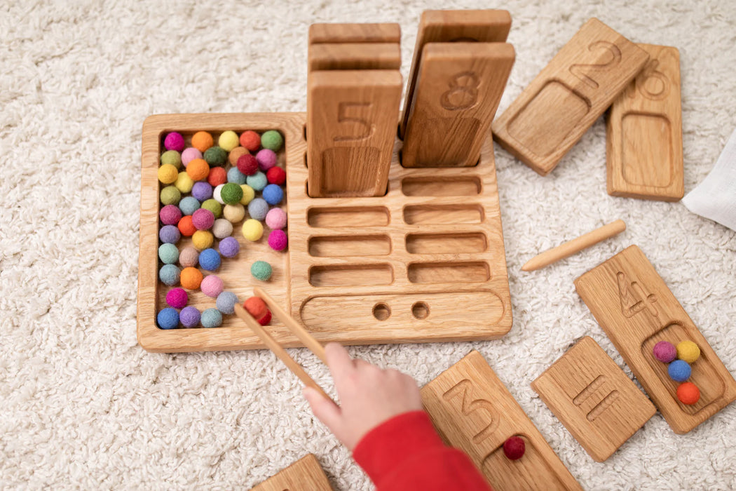 Montessori Number Trays - Double Sided Counting Trays with Storage Board