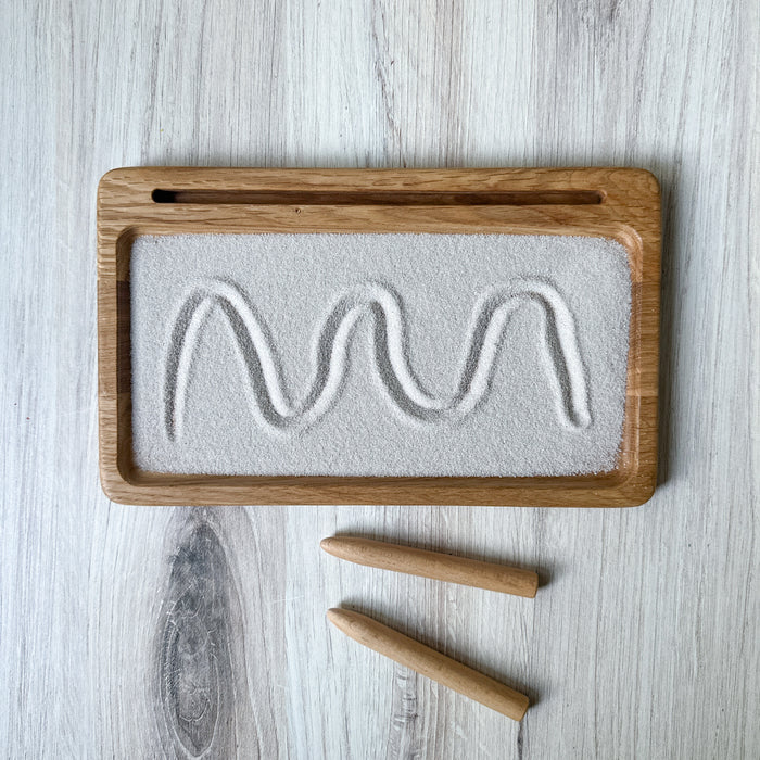 Montessori Sand Writing Tray with Flashcard Holder