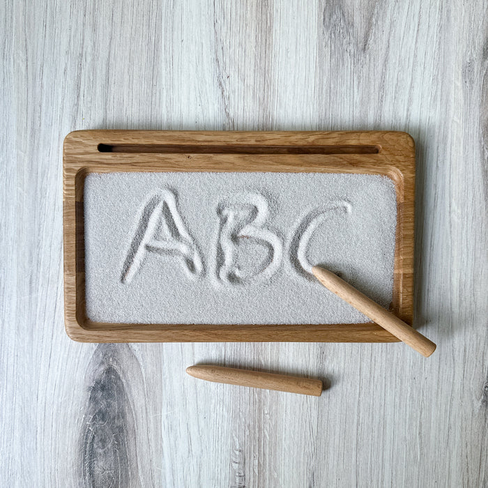 Montessori Sand Writing Tray with Flashcard Holder