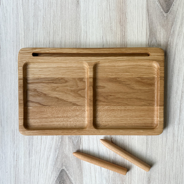 Montessori Wooden 2 Part Sand Tray with Flashcard Holder - 2 Part Tray