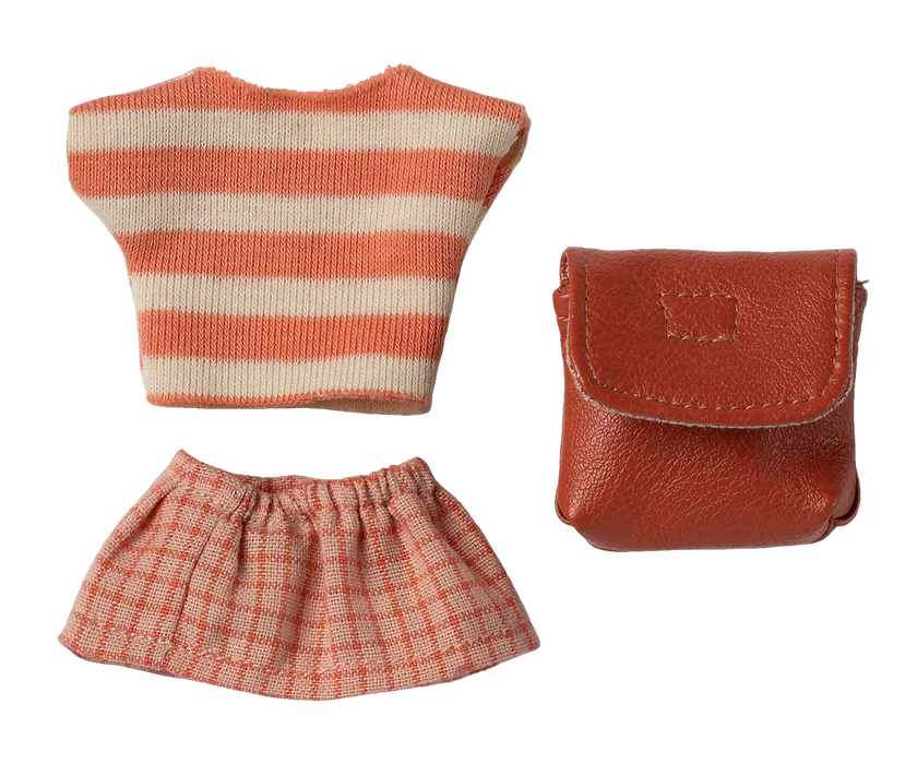 Mouse Clothing - Coral Skirt, Top and Bag Set -  Big Sister Sized - Maileg