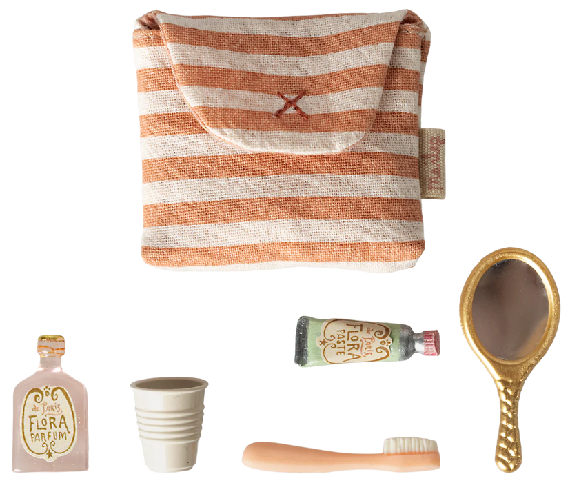 Mouse Toiletry Set in Bag with Tooth Brush - Coral stripe - Maileg