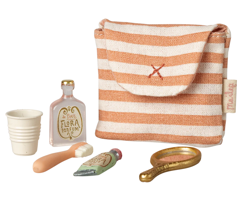 Mouse Toiletry Set in Bag with Tooth Brush - Coral stripe - Maileg