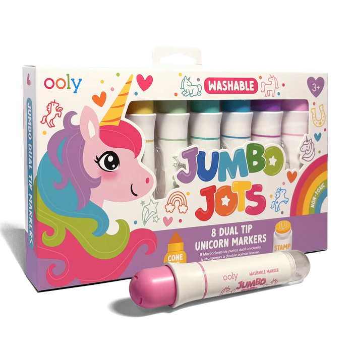 Jumbo Jots Dual Tip Stamp Markers – Unicorn- Set of 8 Washable Markers - OOLY