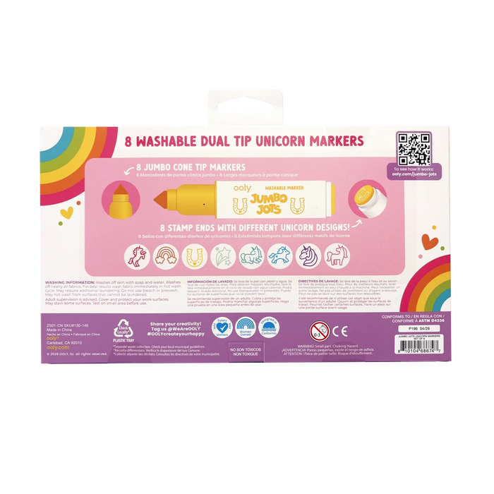 Jumbo Jots Dual Tip Stamp Markers – Unicorn- Set of 8 Washable Markers - OOLY
