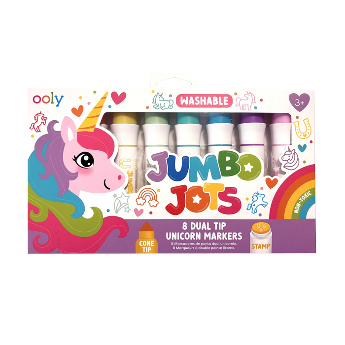 Jumbo Jots Dual Tip Stamp Markers – Unicorn- Set of 8 Washable Markers - OOLY