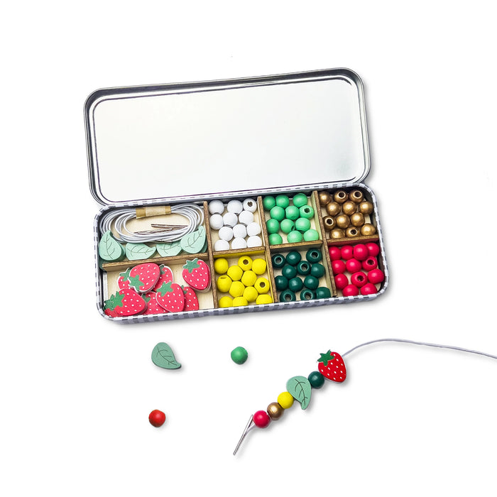 Strawberry - Small Bracelet Making Kit - Wooden Beads - Kids Beading Craft Kit