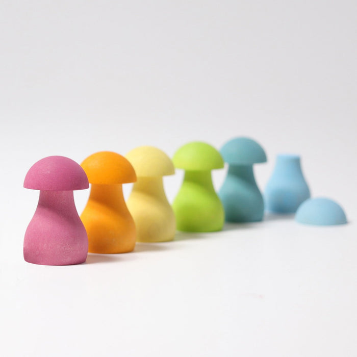 Pastel Mushrooms - Wooden loose parts sorting game - Grimm's