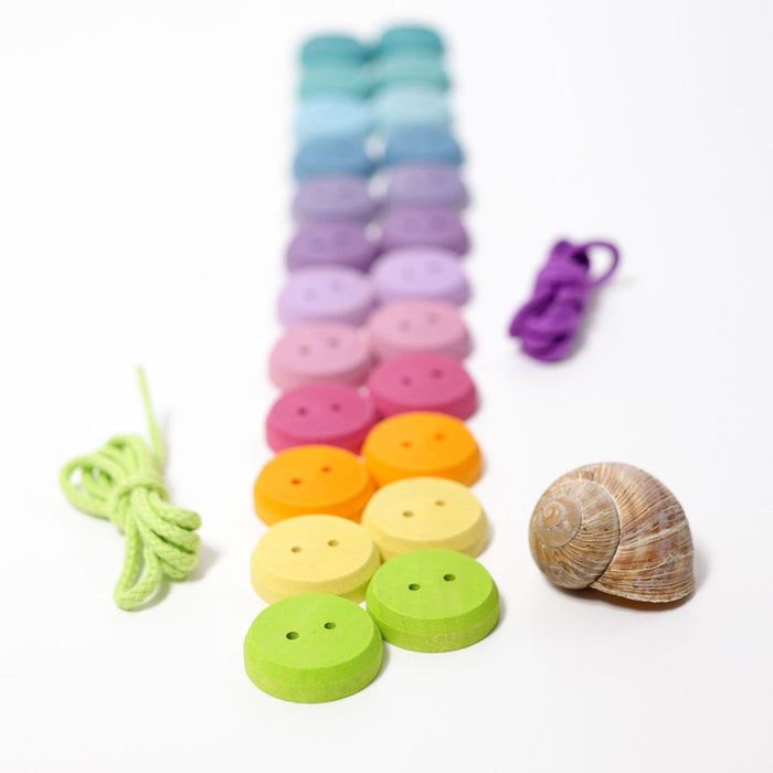 Pastel Small Wooden Buttons - Loose Parts and Lacing Game - Grimm's